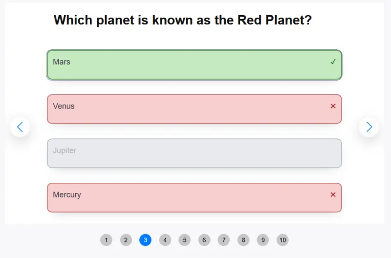 Team view showing question and answer choices